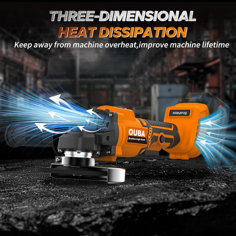 OUBA Cordless Angle Grinder Power Tools, Compatible with Dewalt 20V Max Battery Grinder Tool, Brushless Motor with LED, 3 Variable Speed, 4-1/2" Cutting Whee, Flap Disc Grinding (No Battery), Orange - Image 5